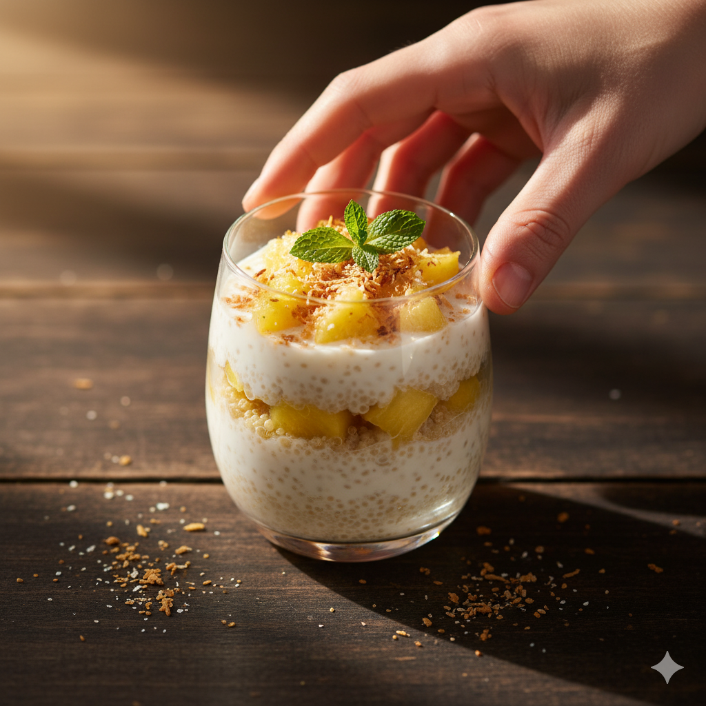 پودینگ نارگیل و آناناس با کینوا OAB